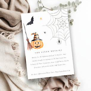 Cute Halloween Pumpkin Spiderweb Wedding Details Informatiekaartje