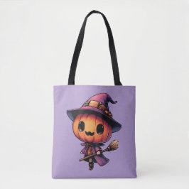 Cute Halloween pumpkin witch Draagtas