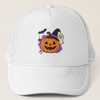 Cute Halloween Pumpkin with Witch Hat – Ghost & Ba Trucker Pet