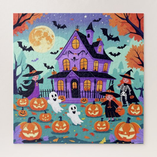 Cute Halloween Puzzle – Haunted House, Ghosts Legpuzzel (Verticaal)