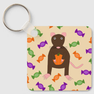Cute Halloween Rat and Pumpkin Custom Sleutelhanger