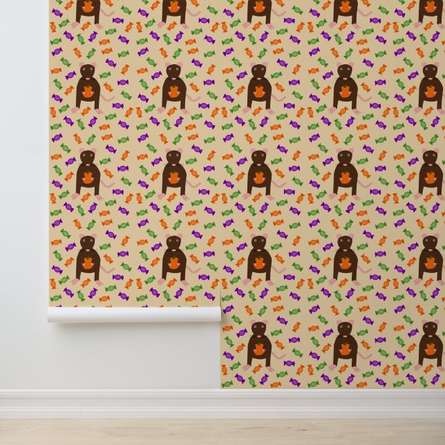 Cute Halloween Rat and Pumpkin Patterned Behang (Applicatie)