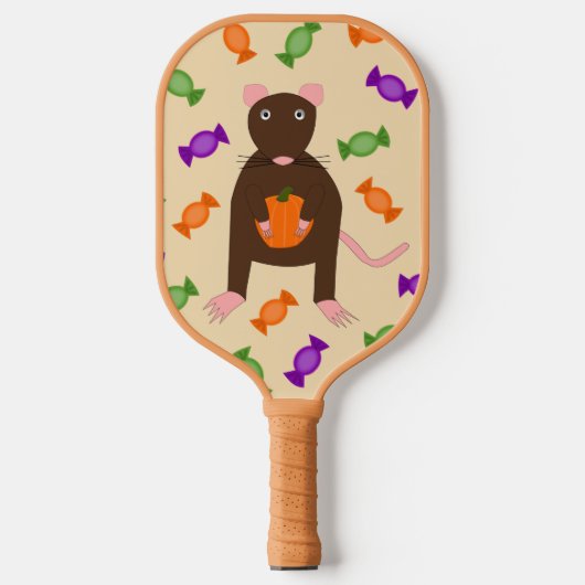 Cute Halloween Rat and Pumpkin Pickleball Paddle (Voorkant)