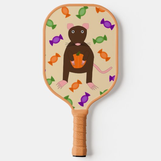 Cute Halloween Rat and Pumpkin Pickleball Paddle (Achterkant)