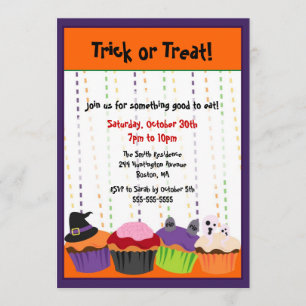 CUTE Halloween Scary Cupcake Invitation Kaart