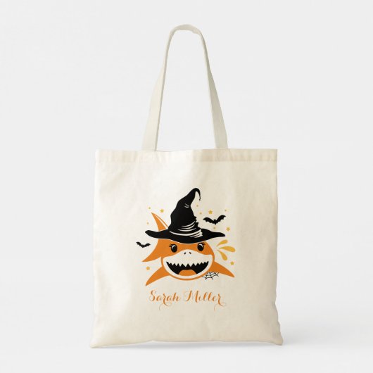 Cute Halloween Shark Witch Pet Canvas tas (Achterkant)