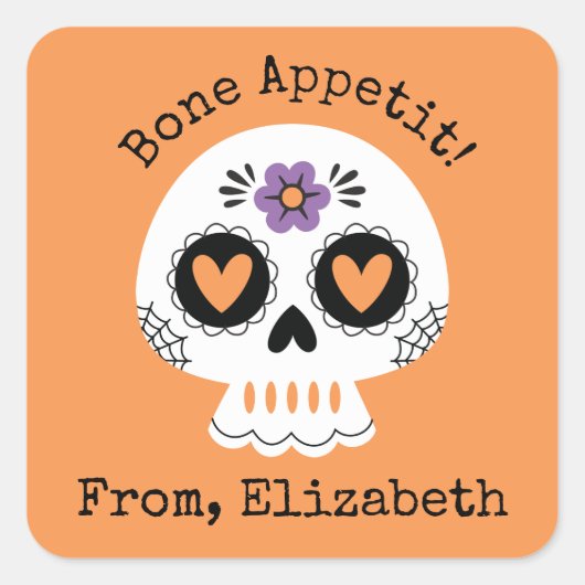 Cute Halloween Sugar Skull Square Sticker (Voorkant)