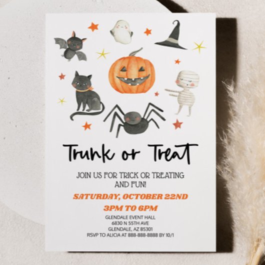 Cute Halloween Trunk ou Treat Party Invitation