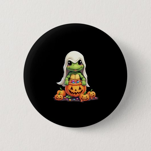 Cute Halloween Turtle Ghost with Candy (1) Ronde Button 5,7 Cm (Voorkant)