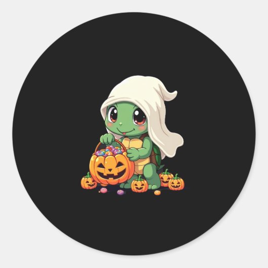 Cute Halloween Turtle Ghost with Candy (3) Ronde Sticker (Voorkant)