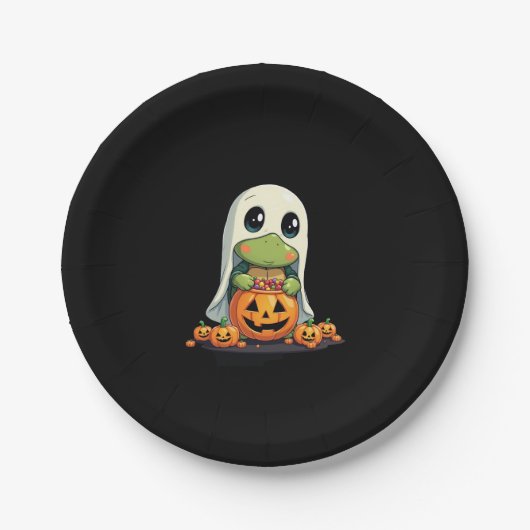 Cute Halloween Turtle Ghost with Candy (5) Papieren Bordje (Voorkant)