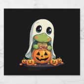 Cute Halloween Turtle Ghost with Candy (5) Sparkling Wijnetiket (Enkel label)
