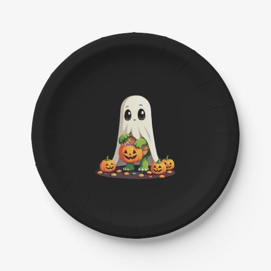 Cute Halloween Turtle Ghost with Candy (6) Papieren Bordje (Voorkant)