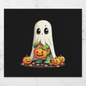 Cute Halloween Turtle Ghost with Candy (6) Sparkling Wijnetiket (Enkel label)