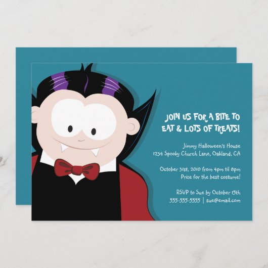 Cute Halloween Vampire | Uitnodiging Kinder partij (Voorkant / Achterkant)