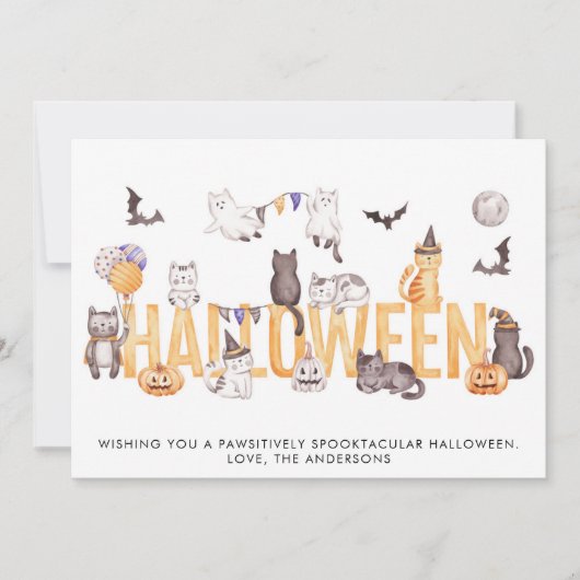 Cute Halloween Waterverf Cats Personalized Feestdagenkaart (Voorkant)