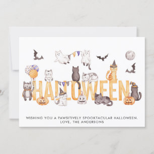 Cute Halloween Waterverf Cats Personalized Feestdagenkaart