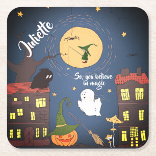 Cute Halloween Waterverf Personalized Vierkante Kartonnen Onderzetter