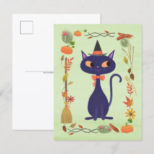 Cute Halloween Witch Cat Briefkaart