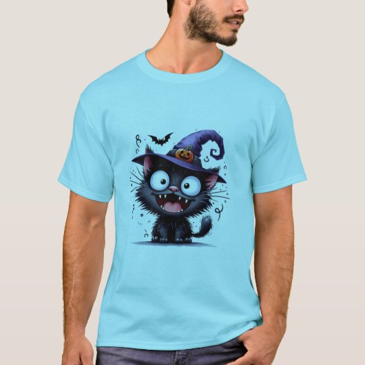 Cute Halloween Witch Cat Pumpkin Hat Sticker ✨🐾🎃 T-shirt (Voorkant)