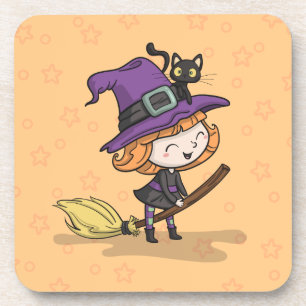 Cute Halloween Witch en Cat   Onderzetter