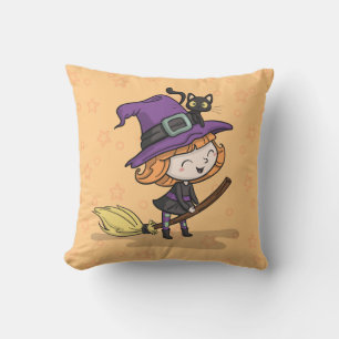Cute Halloween Witch en Cat   Sierkussen