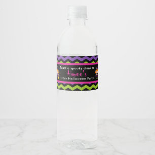 Cute Halloween Witch Girl Halloween Party Waterfles Etiket
