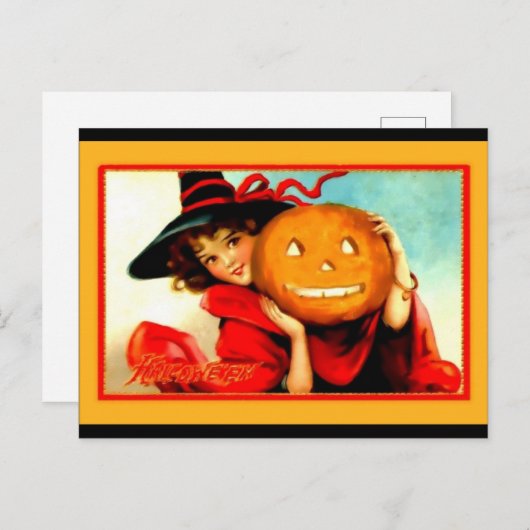 Cute Halloween Witch met Jack O' Lantern  Briefkaart (Voorkant / Achterkant)