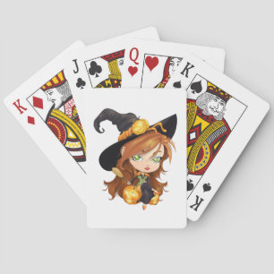 Cute Halloween Witch Pokerkaarten