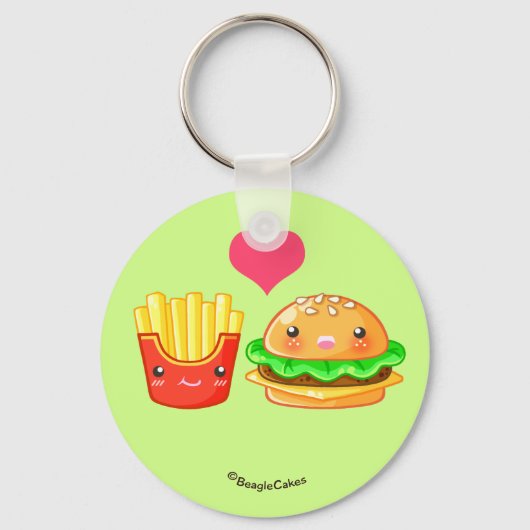 Cute Hamburger & Fries Button Sleutelhanger (Voorkant)