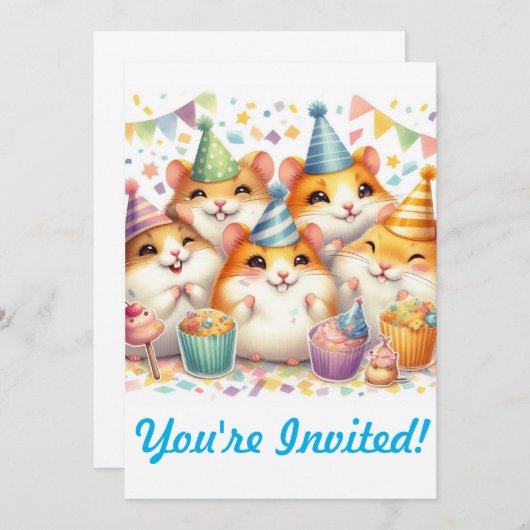 Cute Hamster Anniversaire Fête Invitation (Devant / Derrière)