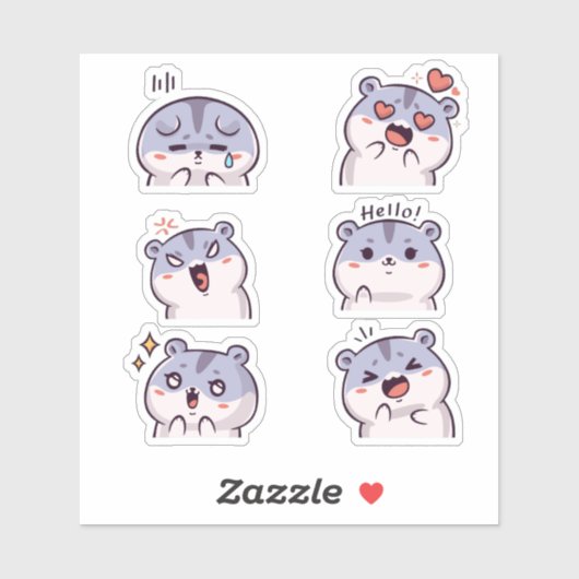 Cute Hamster Emoji Reaction Faces Vinyl Sticker  (Feuille)