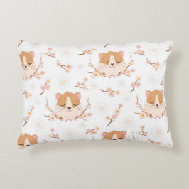 Cute Hamster Face and Pink Flowers Pattern Accent Kussen
