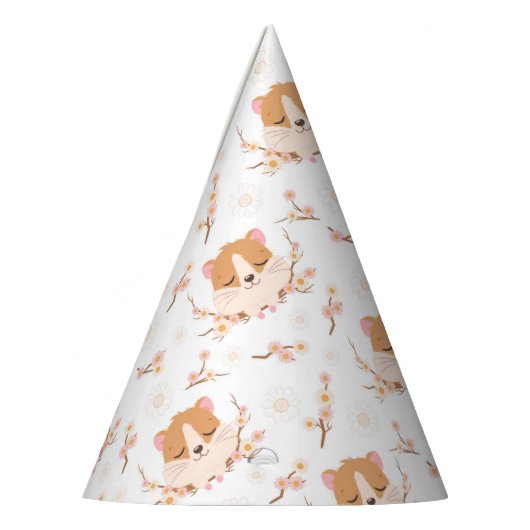 Cute Hamster Face and Pink Flowers Pattern Feesthoedjes (Links)