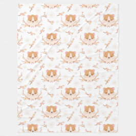 Cute Hamster Face and Pink Flowers Pattern Fleece Deken