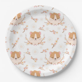 Cute Hamster Face and Pink Flowers Pattern Party Papieren Bordje