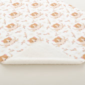 Cute Hamster Face and Pink Flowers Pattern Sherpa Deken (3/4)