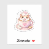 Cute Hamster in Coffee Cup Kawaii Sticker (Feuille)