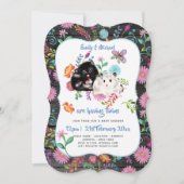 Cute Hamster TWINS Baby showers Invitations Folk F (Devant)