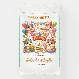 Cute Hamster Verjaardagsfeestje Kinderen Hamster Spandoek