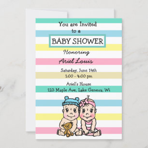 Cute Hand-draw Boy and Girl Twins Baby shower Kaart