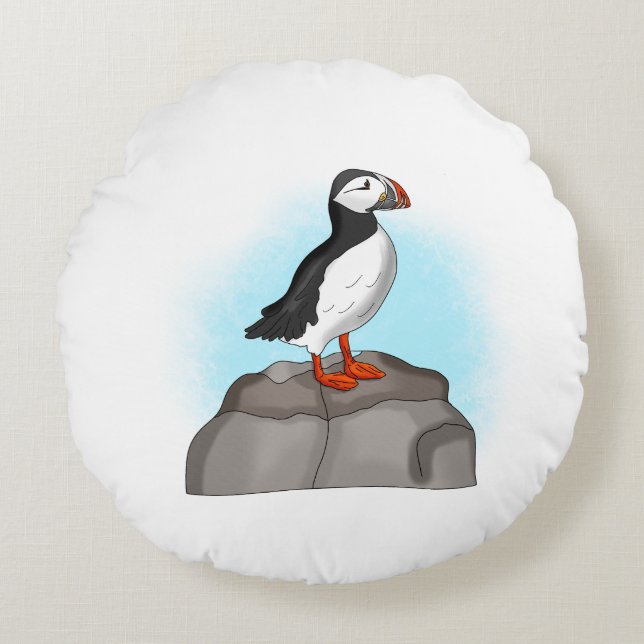 Cute Hand draw Puffin Rond Kussen (Voorkant)