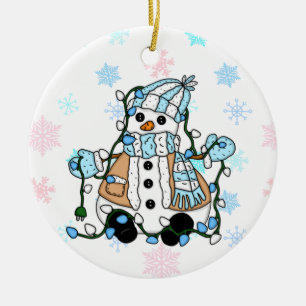 Cute Hand Drawn Blue Snowman Kerstmis Keramisch Ornament