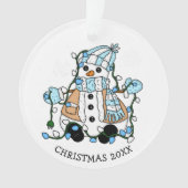 Cute Hand Drawn Blue Snowman Kerstmis Ornament (voorkant)