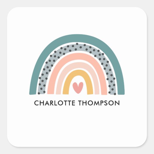 Cute Hand Drawn Boho Rainbow Gepersonaliseerd Vierkante Sticker (Voorkant)