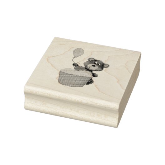 Cute Hand Drawn Brown Bear with Balloon & Cupcake  Rubberstempel (Stempel)