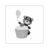 Cute Hand Drawn Brown Bear with Balloon & Cupcake  Rubberstempel (Afrduk)