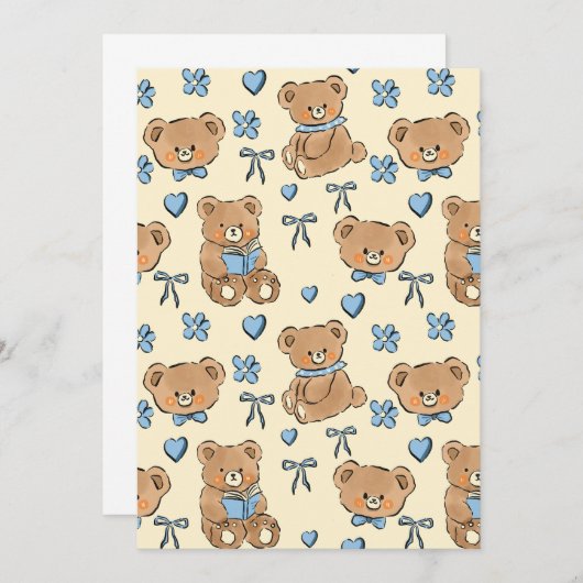Cute Hand-drawn Brown Teddy Bears Seamless Pattern Kaart (Voorkant / Achterkant)