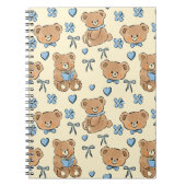 Cute Hand-drawn Brown Teddy Bears Seamless Pattern Notitieboek (Voorkant)