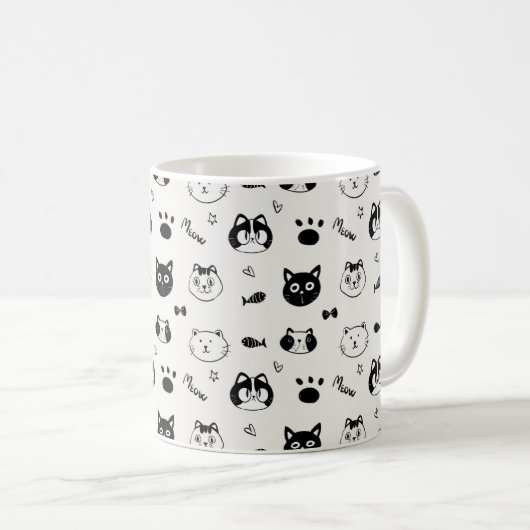 Cute Hand-drawn Cat Faces Doodle Pattern Koffiemok (Voorkant rechts)